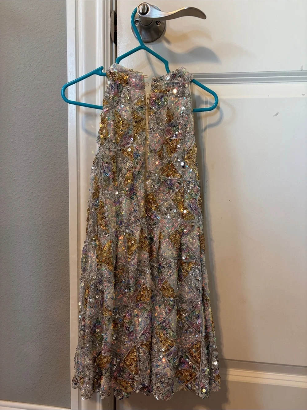 GB girls Silver Sequin Party Dress with Gold Accents